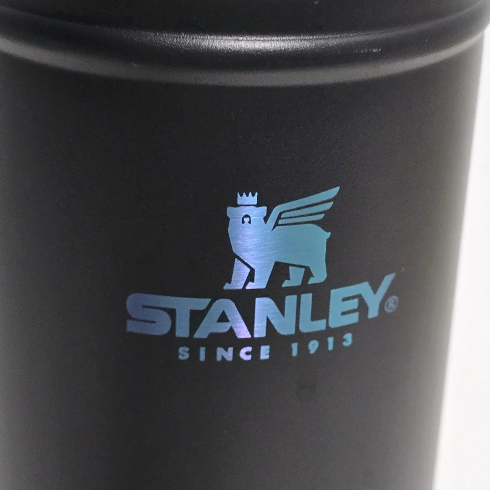Stanley Black Stainless Steel Thermos with Iridescent Green-Blue Cap - Picture 2 of 14